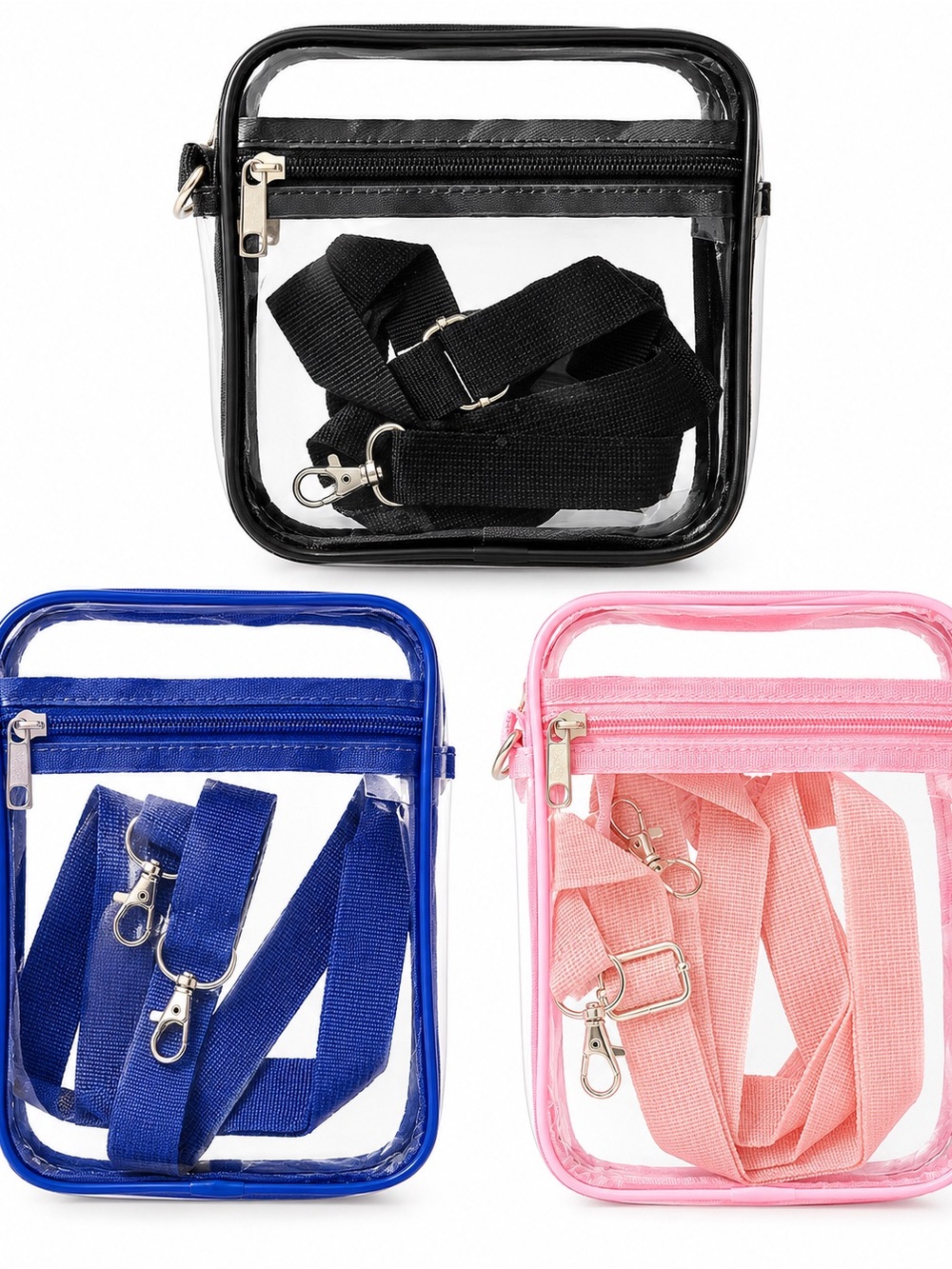 Clear Stadium/Festival PVC Crossbody Bag - Black, Blue or Pink